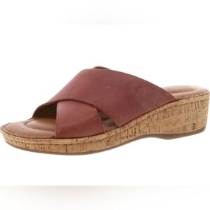 BORN Lola Criss Cross Brown Leather Slip On Wedges Sandals Sz 10 Minimalist